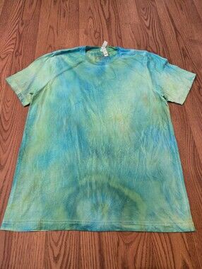 Local Beast T-Shirt Green Blue Tie Dye Tee Shirt Colorful Casual Top Cotton L